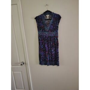 London Style Womens Purple Abstract Confetti Print V-Neck Empire Waist Dress 10